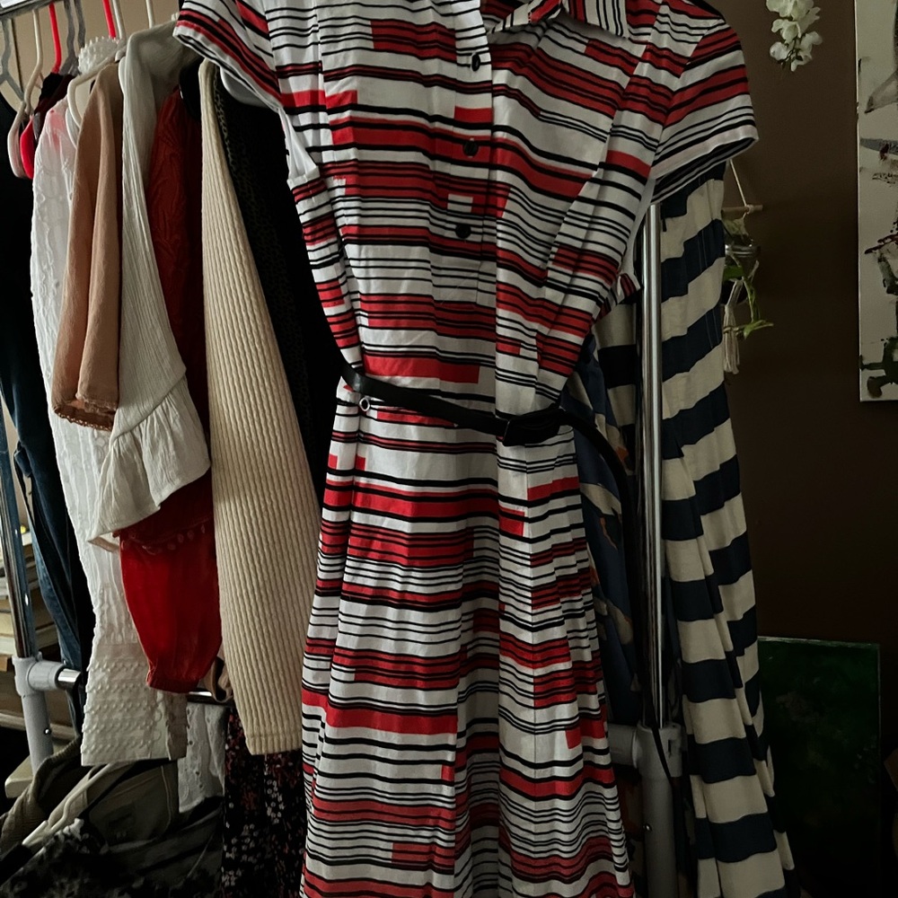Nine West Red and White Casual Polo Shirt Dress